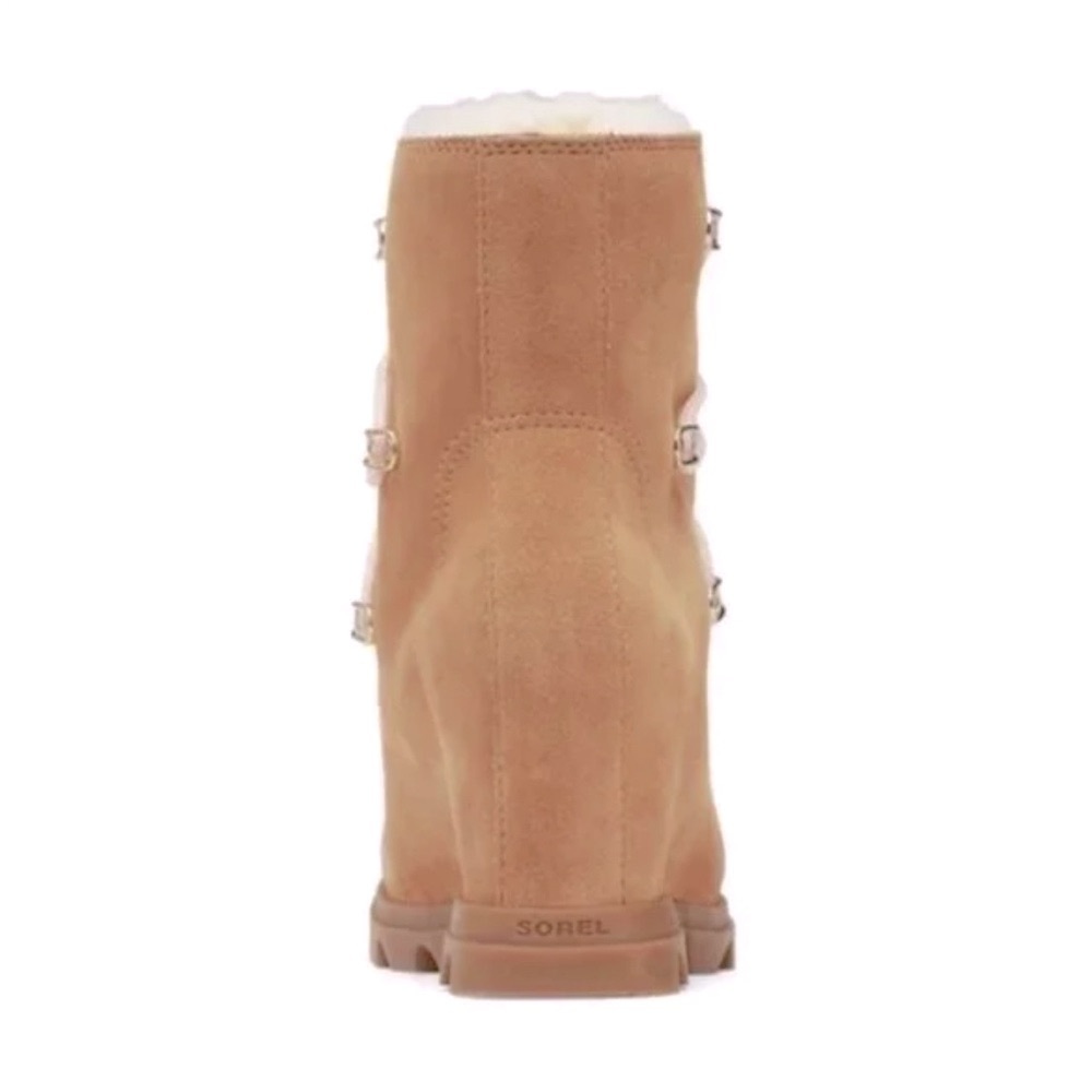 SOREL $250 Joan Arctic Shearling Nubuck Leather Wedge III Booties Size 10.5 NEW - Picture 2 of 12